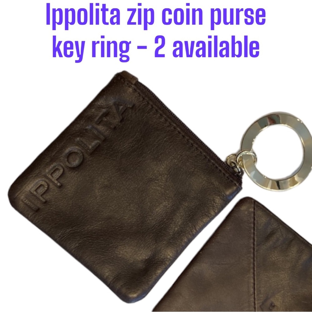 1 Ippolita w/ dent Mini Zip Wallet Leather Coin Pouch Card Case 2 Compartments